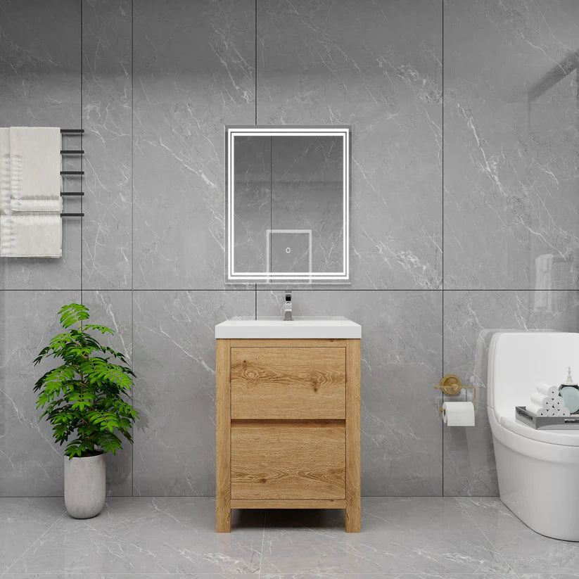 Brixton Yellow Wood 24" Freestanding Bathroom Single Vanity with Reinforced Acrylic Sink in Oak