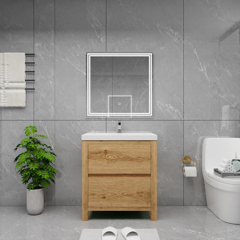 Brixton Yellow Wood 30" Freestanding Bathroom Single Vanity with Reinforced Acrylic Sink in Oak