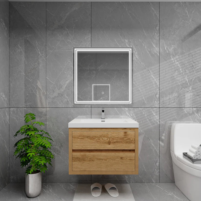 Brixton Yellow Wood 30" Floating Bathroom Single Vanity with Reinforced Acrylic Sink in Oak