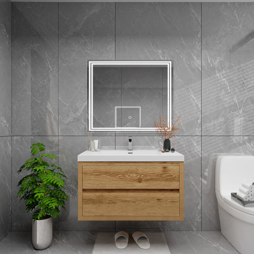 Brixton Yellow Wood 36" Floating Bathroom Single Vanity with Reinforced Acrylic Sink in Oak