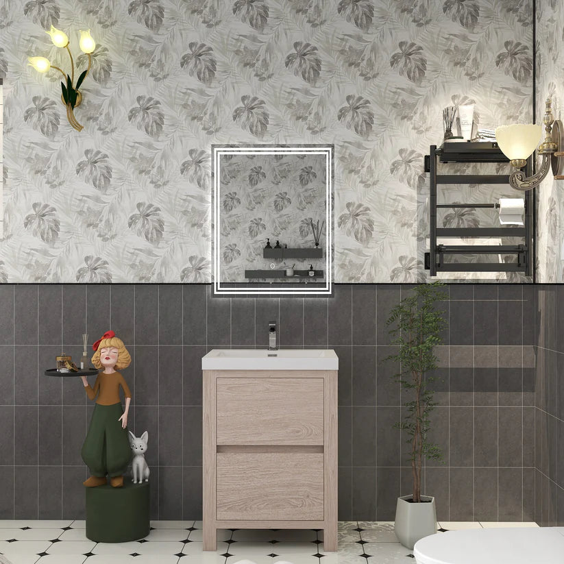 Brixton Pink Wood 24" Freestanding Bathroom Single Vanity with Reinforced Acrylic Sink in Oak
