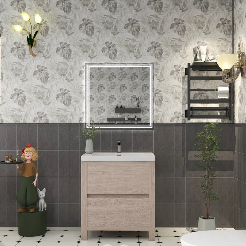 Brixton Pink Wood 30" Freestanding Bathroom Single Vanity with Reinforced Acrylic Sink in Oak