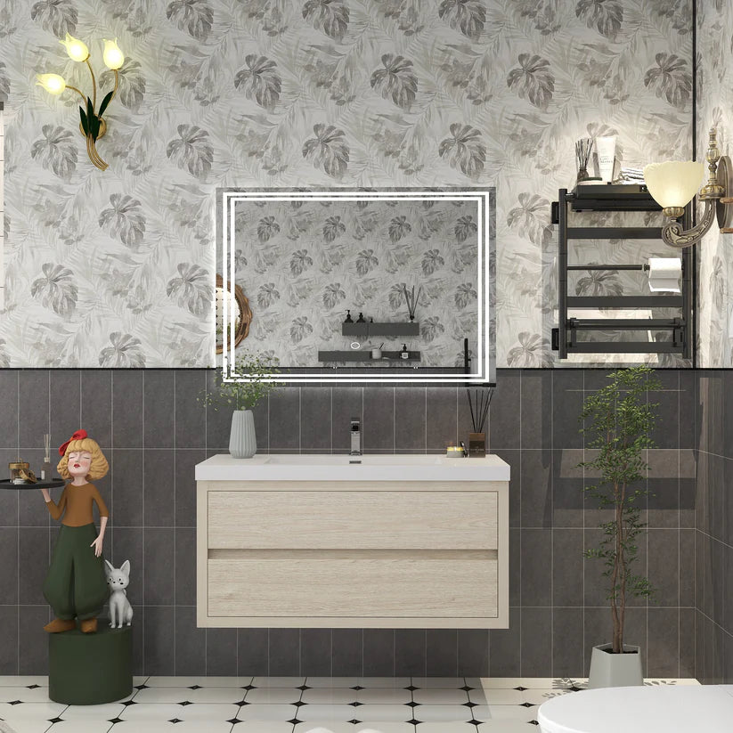 Brixton Light Wood 42" Floating Bathroom Single Vanity with Reinforced Acrylic Sink in Oak