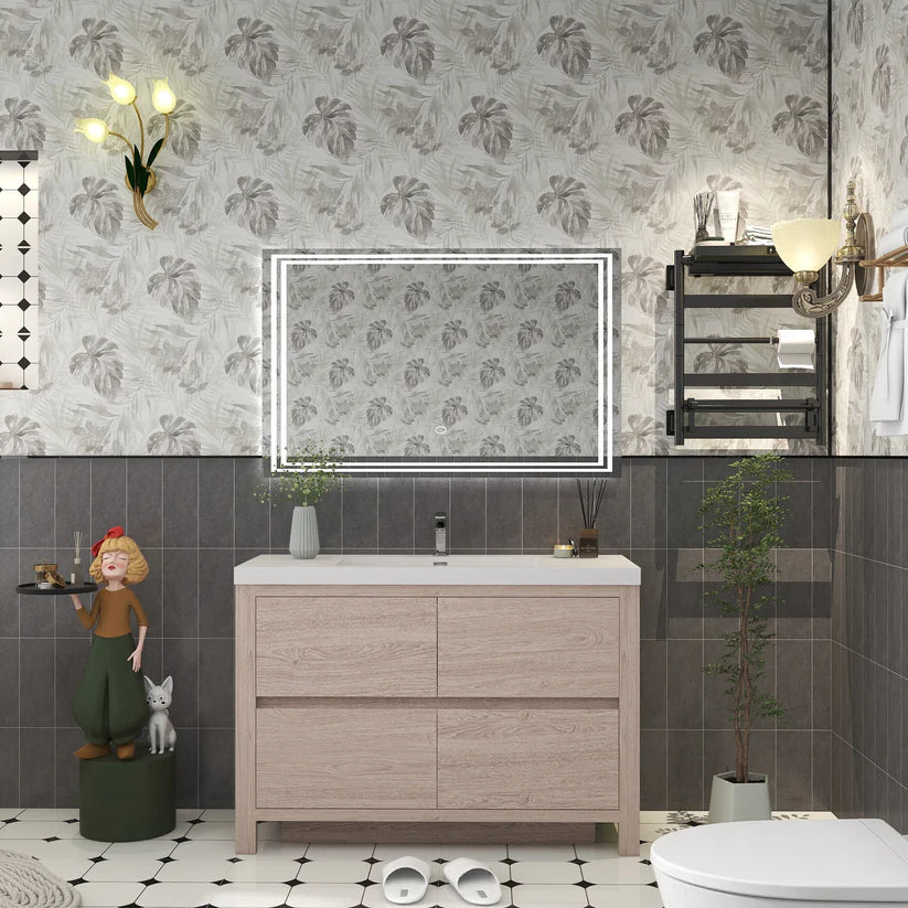 Brixton Pink Wood 48" Freestanding Bathroom Single Vanity with Reinforced Acrylic Sink in Oak