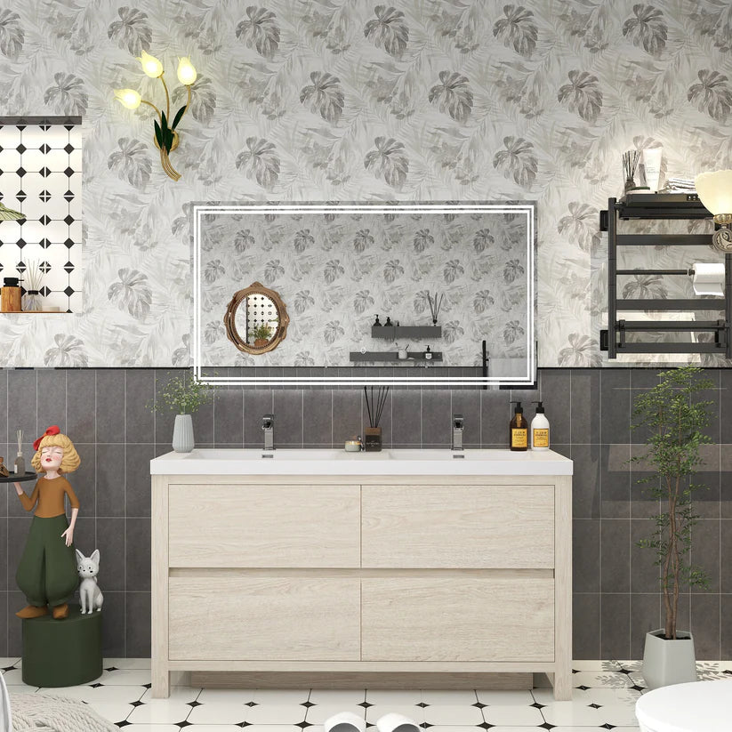 Brixton Light Wood 60" Freestanding Bathroom Double Vanity with Reinforced Acrylic Sink in Oak