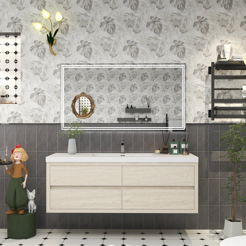 Brixton Light Wood 60" Floating Bathroom Single Vanity with Reinforced Acrylic Sink in Oak