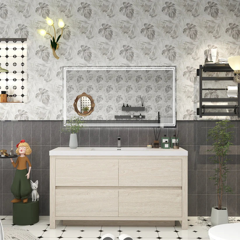 Brixton Light Wood 60" Freestanding Bathroom Single Vanity with Reinforced Acrylic Sink in Oak