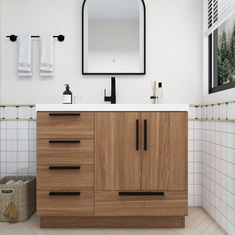 Nova Brown 42" Left Side Drawers Freestanding Bathroom Single Vanity with Sink