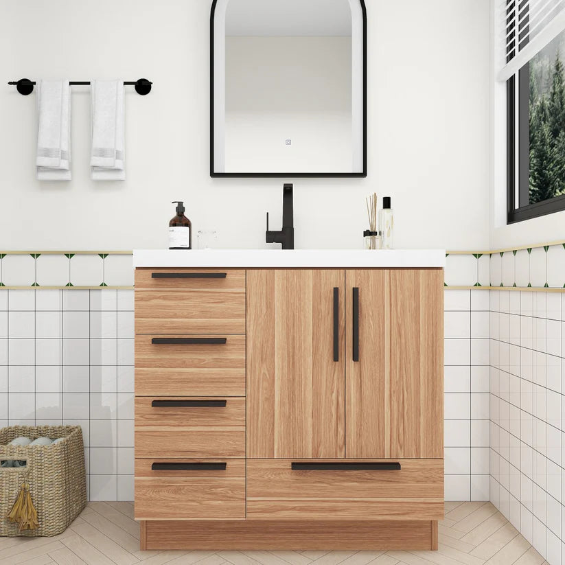 Nova White Oak 36" Left Side Drawers Freestanding Bathroom Single Vanity with Sink