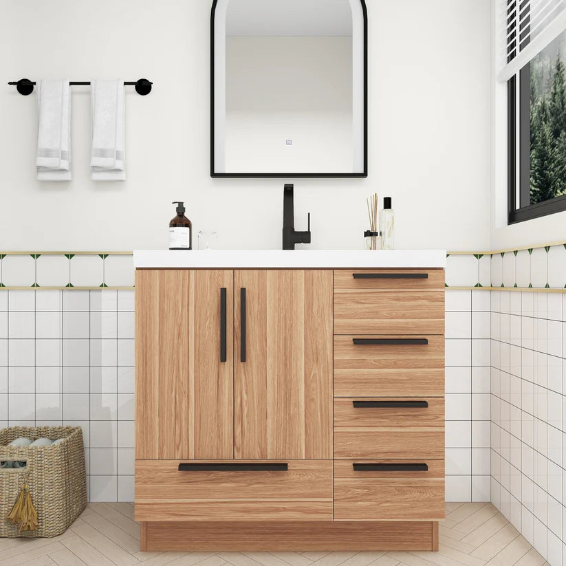 Nova White Oak 36" Right Side Drawers Freestanding Bathroom Single Vanity with Sink