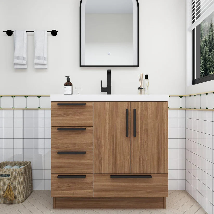 Nova Brown 36 Left Side Drawers Freestanding Bathroom Single Vanity with Sink