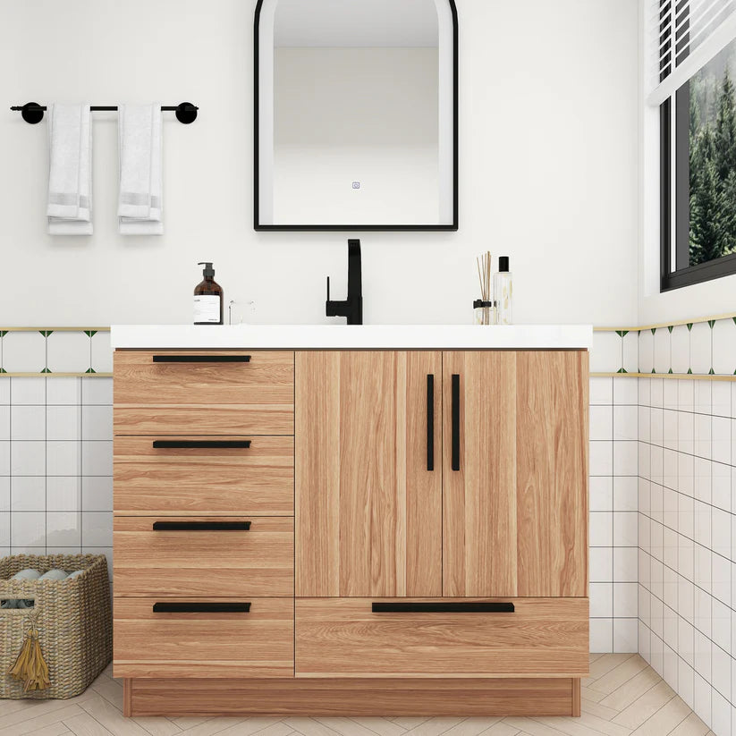 Nova White Oak 42" Left Side Drawers Freestanding Bathroom Single Vanity with Sink