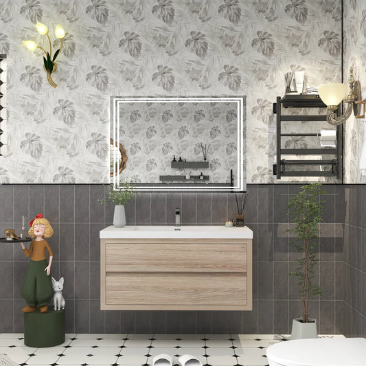 Brixton White Oak 42" Floating Bathroom Single Vanity with Reinforced Acrylic Sink in Oak