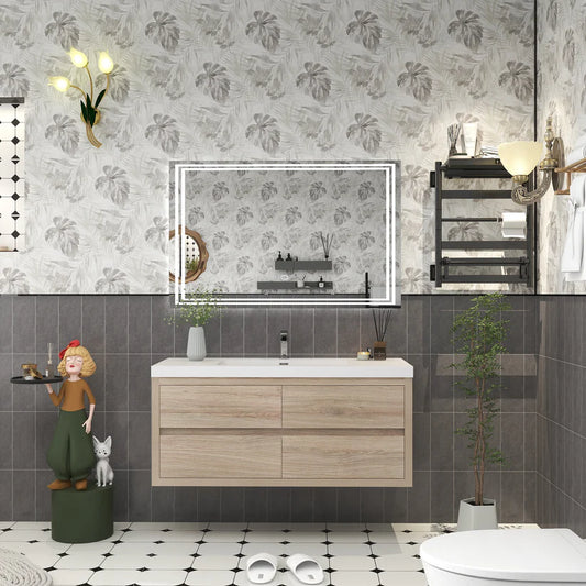 Brixton White Oak 48" Floating Bathroom Single Vanity with Reinforced Acrylic Sink in Oak