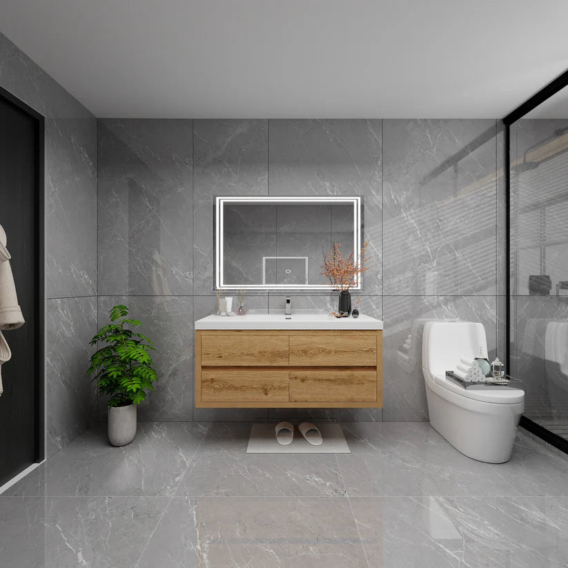 Brixton Yellow Wood 48" Floating Bathroom Single Vanity with Reinforced Acrylic Sink in Oak