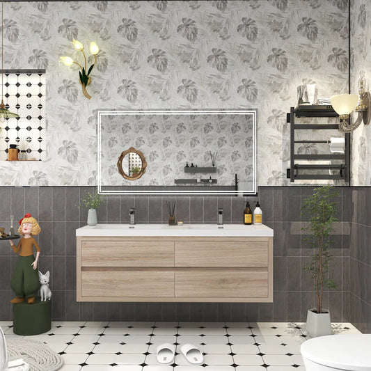 Brixton White Oak 60" Floating Bathroom Double Vanity with Reinforced Acrylic Sink in Oak