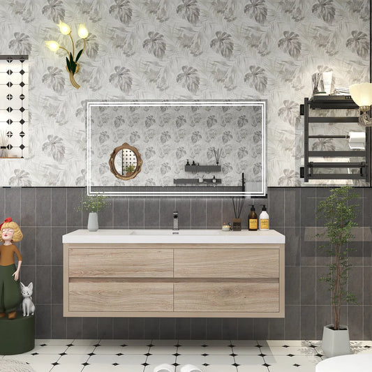 Brixton White Oak 60" Floating Bathroom Single Vanity with Reinforced Acrylic Sink in Oak