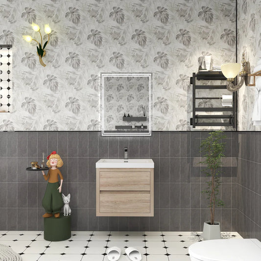 Brixton White Oak 24" Floating Bathroom Single Vanity with Reinforced Acrylic Sink in Oak