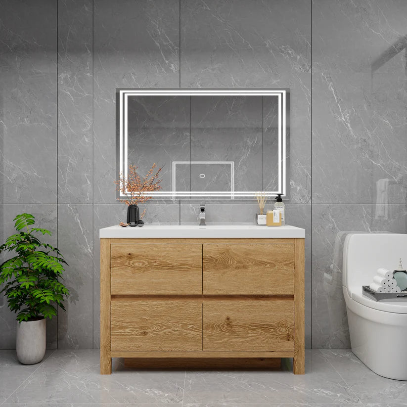 Brixton Yellow Wood 48" Freestanding Bathroom Single Vanity with Reinforced Acrylic Sink in Oak