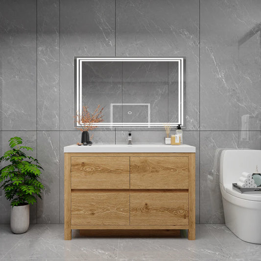 Brixton Yellow Wood 48" Freestanding Bathroom Single Vanity with Reinforced Acrylic Sink in Oak