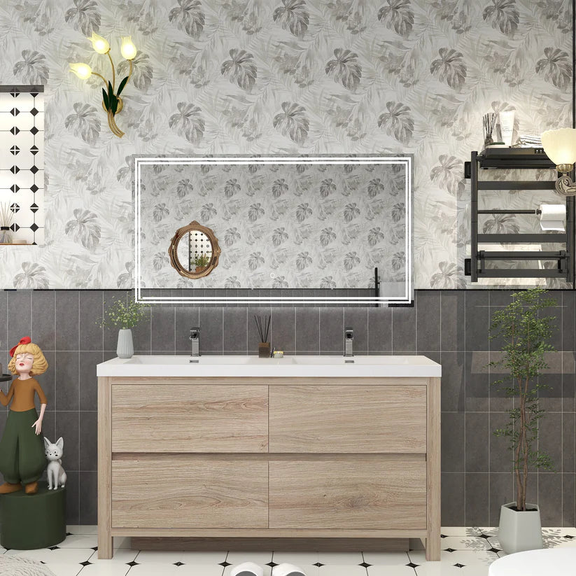 Brixton White Oak 60" Freestanding Bathroom Double Vanity with Reinforced Acrylic Sink in Oak
