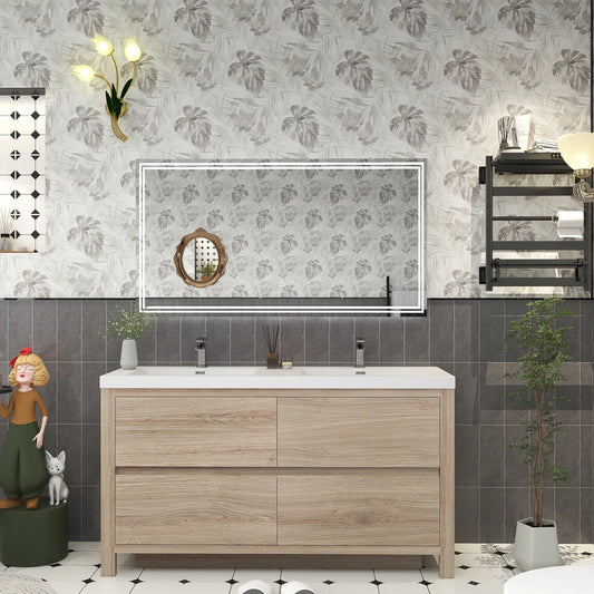 Brixton White Oak 60" Freestanding Bathroom Double Vanity with Reinforced Acrylic Sink in Oak