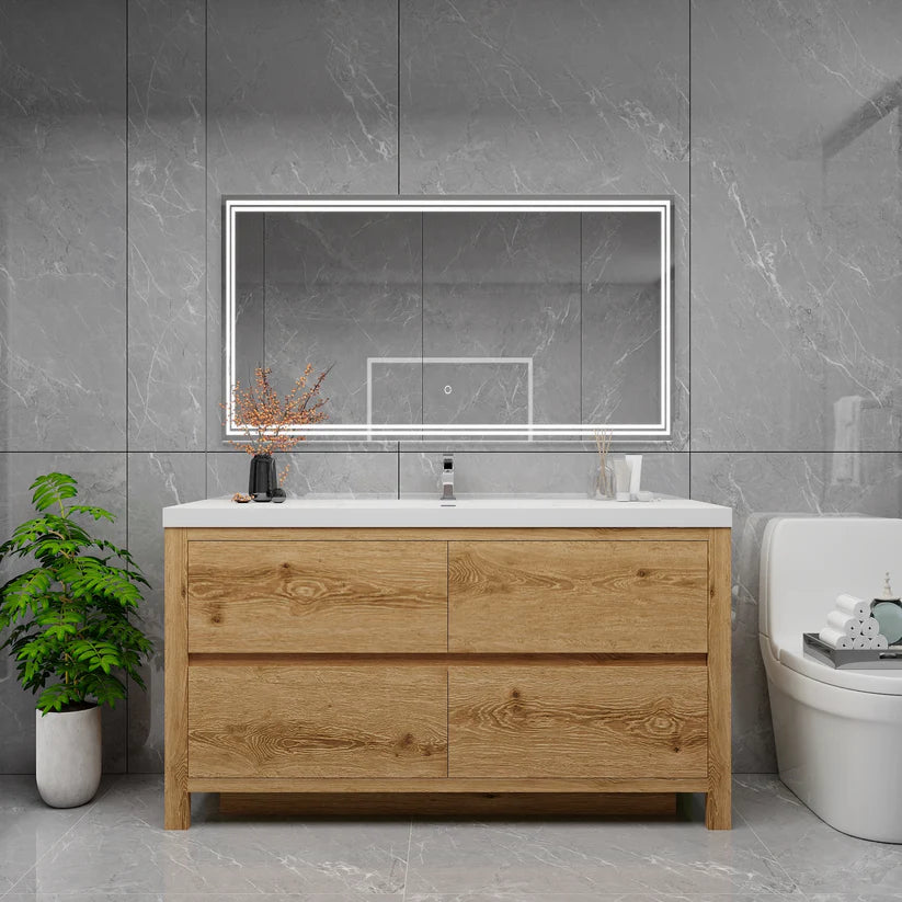 Brixton Yellow Wood 60" Freestanding Bathroom Single Vanity with Reinforced Acrylic Sink in Oak