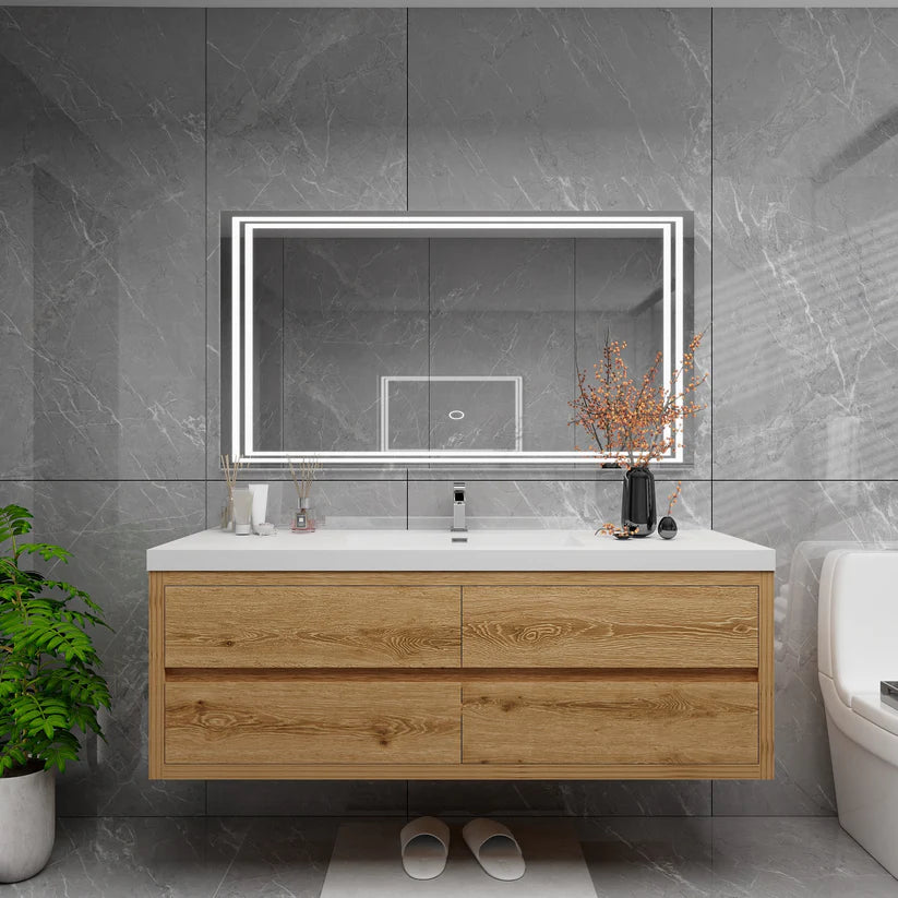 Brixton Yellow Wood 60" Floating Bathroom Single Vanity with Reinforced Acrylic Sink in Oak