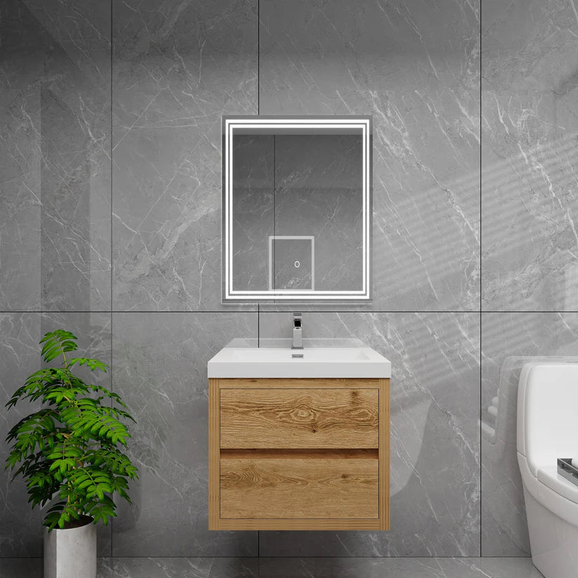 Brixton Yellow Wood 24" Floating Bathroom Single Vanity with Reinforced Acrylic Sink in Oak