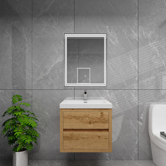 Brixton Yellow Wood 24" Floating Bathroom Single Vanity with Reinforced Acrylic Sink in Oak