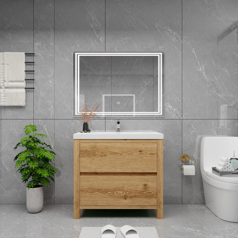 Brixton Yellow Wood 36" Freestanding Bathroom Single Vanity with Reinforced Acrylic Sink in Oak