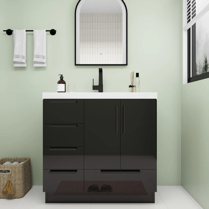 Nova Black 36" Left Side Drawers Freestanding Bathroom Single Vanity with Sink