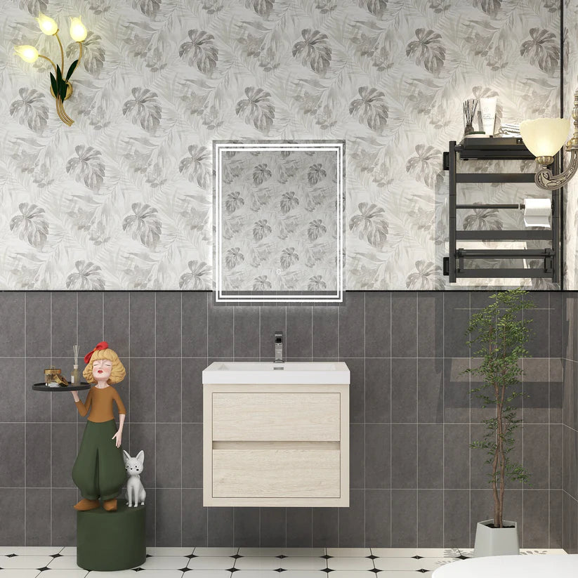 Brixton Light Wood 24" Floating Bathroom Single Vanity with Reinforced Acrylic Sink in Oak