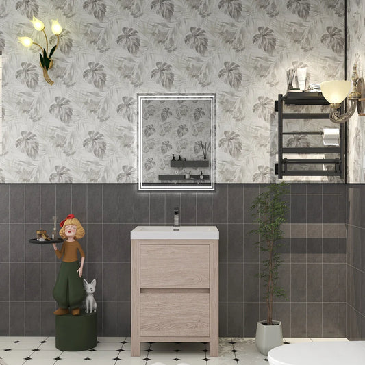 Brixton Pink Wood 24" Freestanding Bathroom Single Vanity with Reinforced Acrylic Sink in Oak