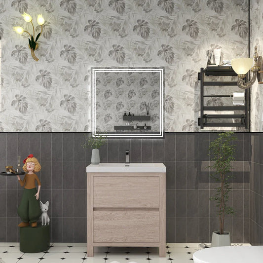 Brixton Pink Wood 30" Freestanding Bathroom Single Vanity with Reinforced Acrylic Sink in Oak