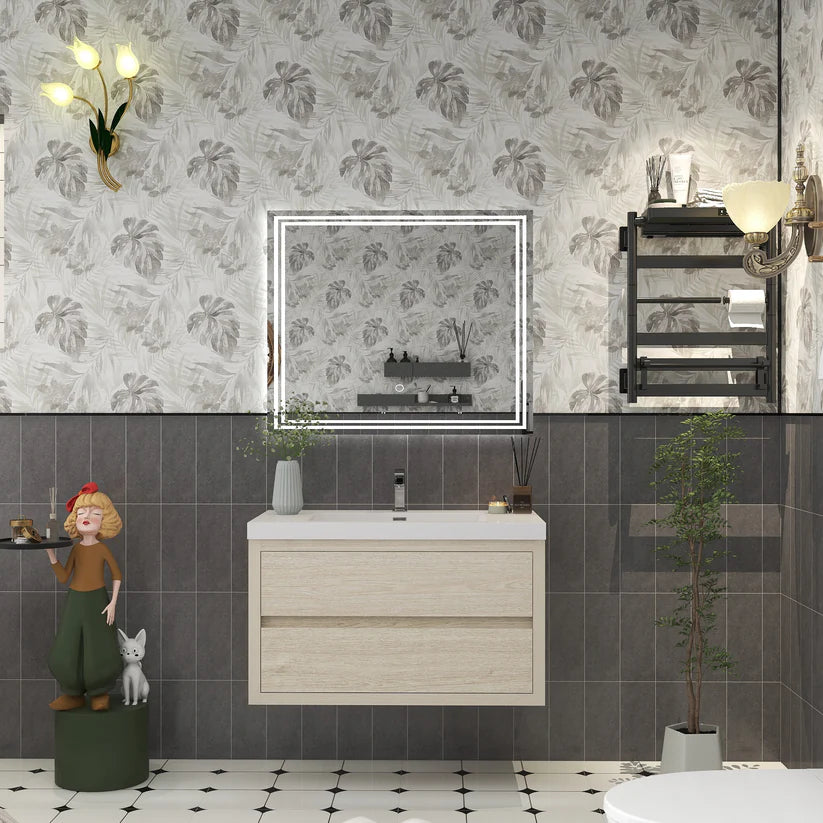 Brixton Light Wood 36" Floating Bathroom Single Vanity with Reinforced Acrylic Sink in Oak