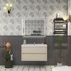 Brixton Light Wood 36" Floating Bathroom Single Vanity with Reinforced Acrylic Sink in Oak