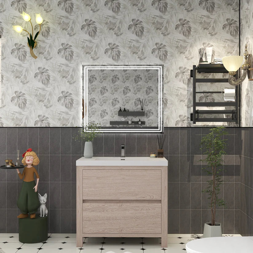 Brixton Pink Wood 36" Freestanding Bathroom Single Vanity with Reinforced Acrylic Sink in Oak