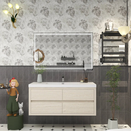 Brixton Light Wood 48" Floating Bathroom Single Vanity with Reinforced Acrylic Sink in Oak