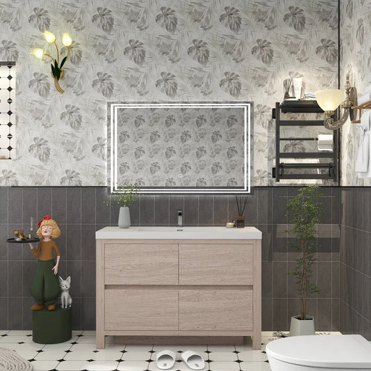 Brixton Pink Wood 48" Freestanding Bathroom Single Vanity with Reinforced Acrylic Sink in Oak