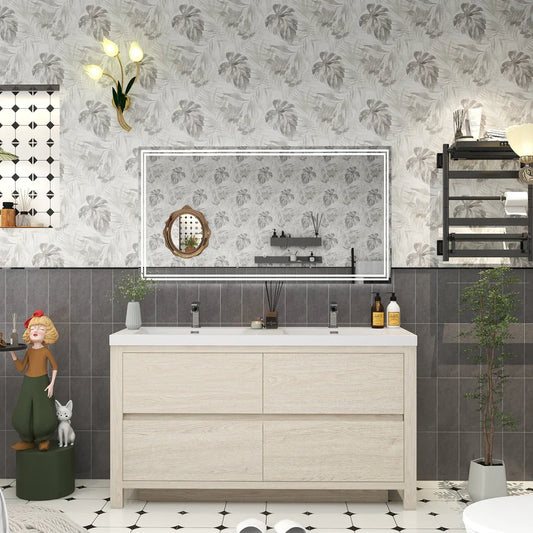 Brixton Light Wood 60" Freestanding Bathroom Double Vanity with Reinforced Acrylic Sink in Oak