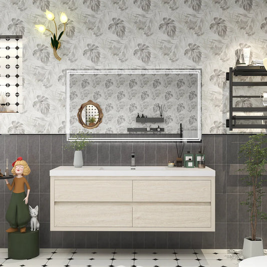 Brixton Light Wood 60" Floating Bathroom Single Vanity with Reinforced Acrylic Sink in Oak