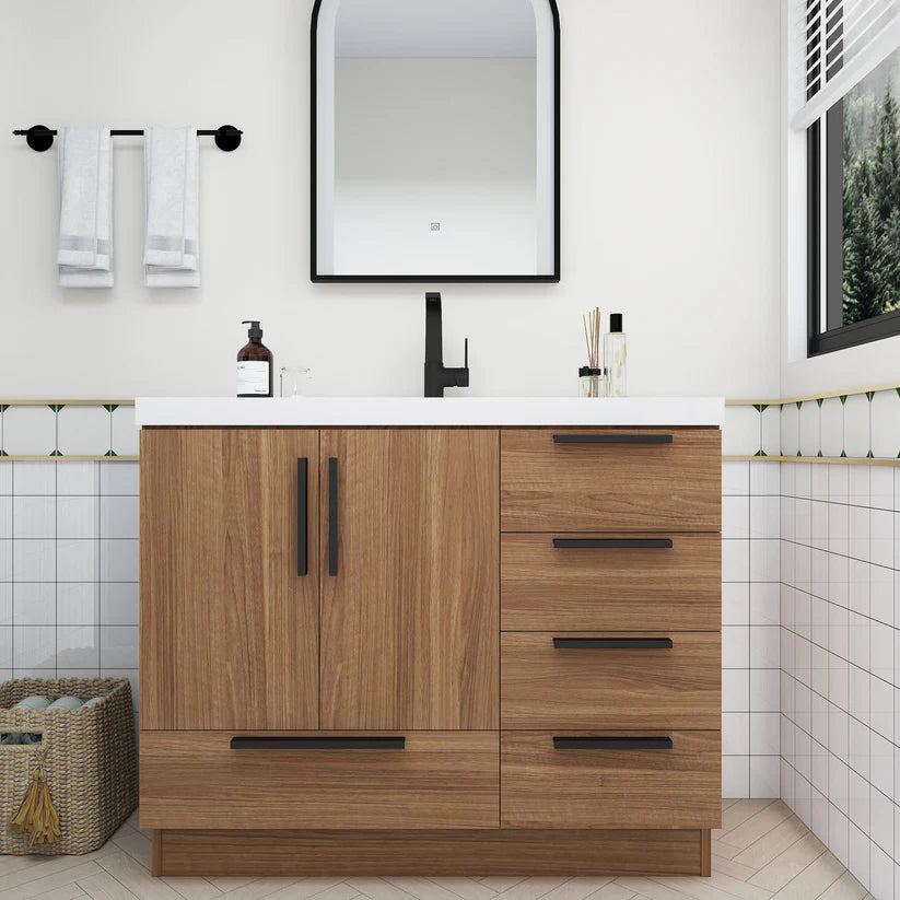 Nova Brown 42" Right Side Drawers Freestanding Bathroom Single Vanity with Sink