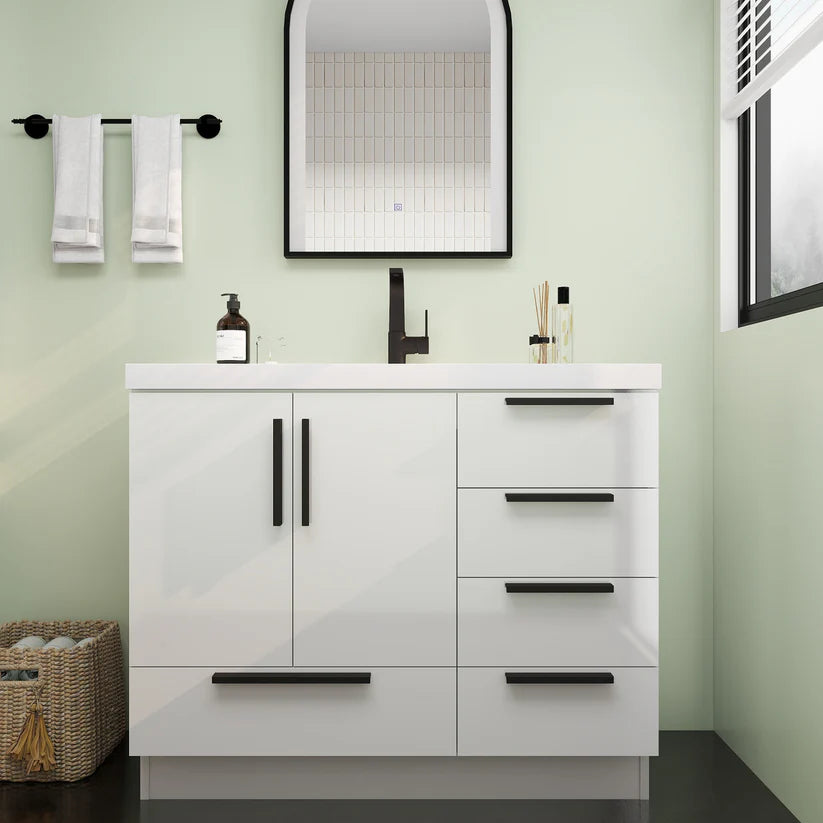 Nova White 42" Right Side Drawers Freestanding Bathroom Vanity with Sink