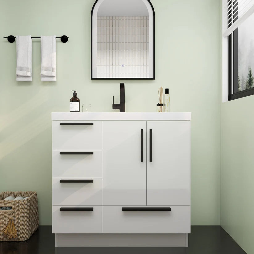Nova White 36" Left Side Drawers Freestanding Bathroom Vanity with Sink