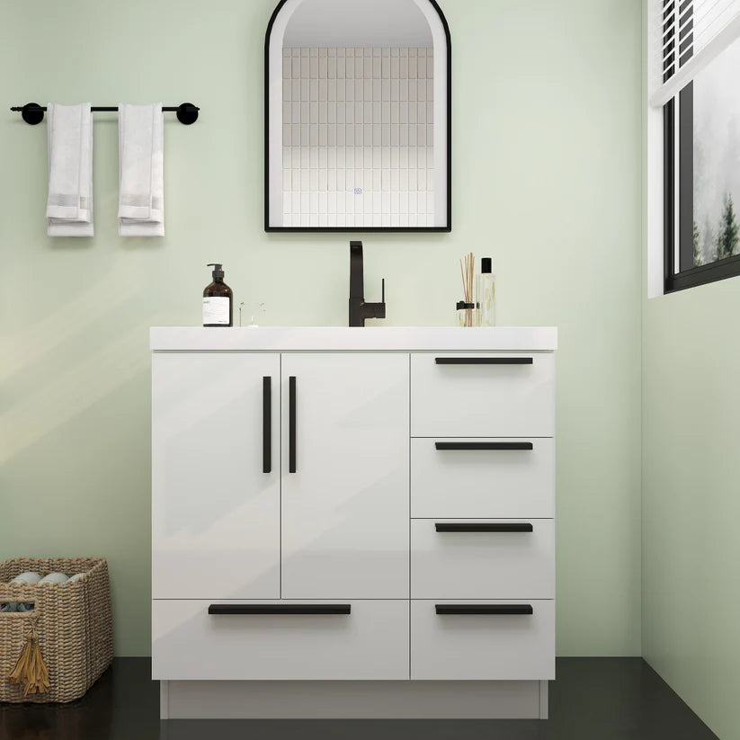 Nova White 36" Right Side Drawers Freestanding Bathroom Vanity with Sink