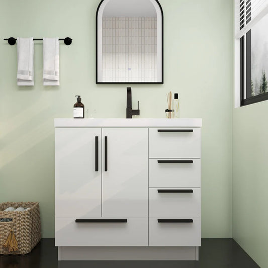Nova White 36" Right Side Drawers Freestanding Bathroom Vanity with Sink