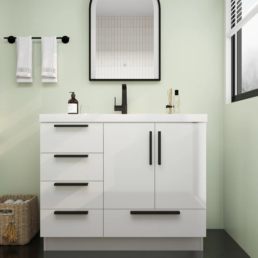 Nova White 42" Left Side Drawers Freestanding Bathroom Vanity with Sink