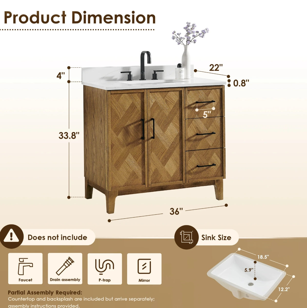 Driftwood Series 36" Single Bathroom Vanity