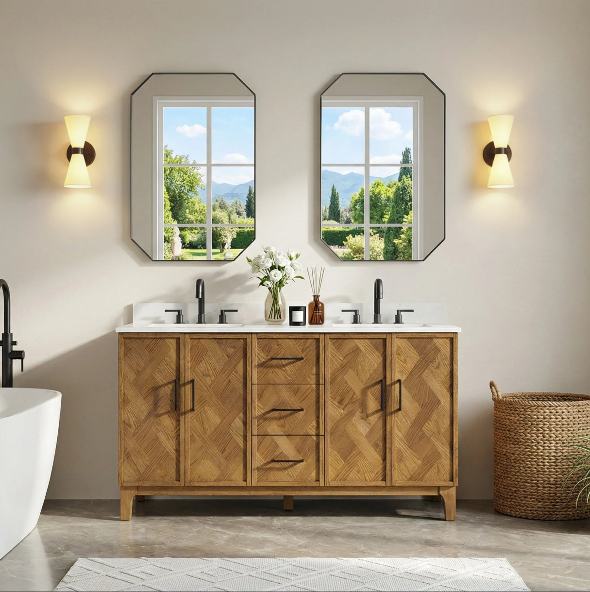Driftwood Series 60" Double Bathroom Vanity